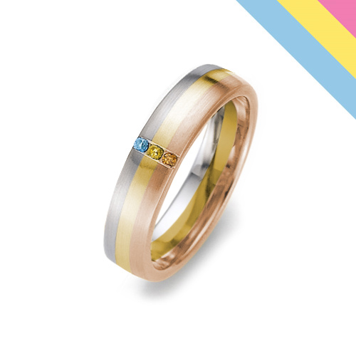 Stunning Pansexual Pride Flag Ring with 3 Fine Diamonds 4.5mm from www.wooltonandhewitt.co.uk