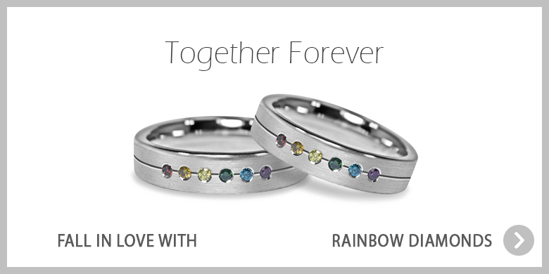 lesbian gay LGBTQ+ rainbow diamond wedding and engagement ring